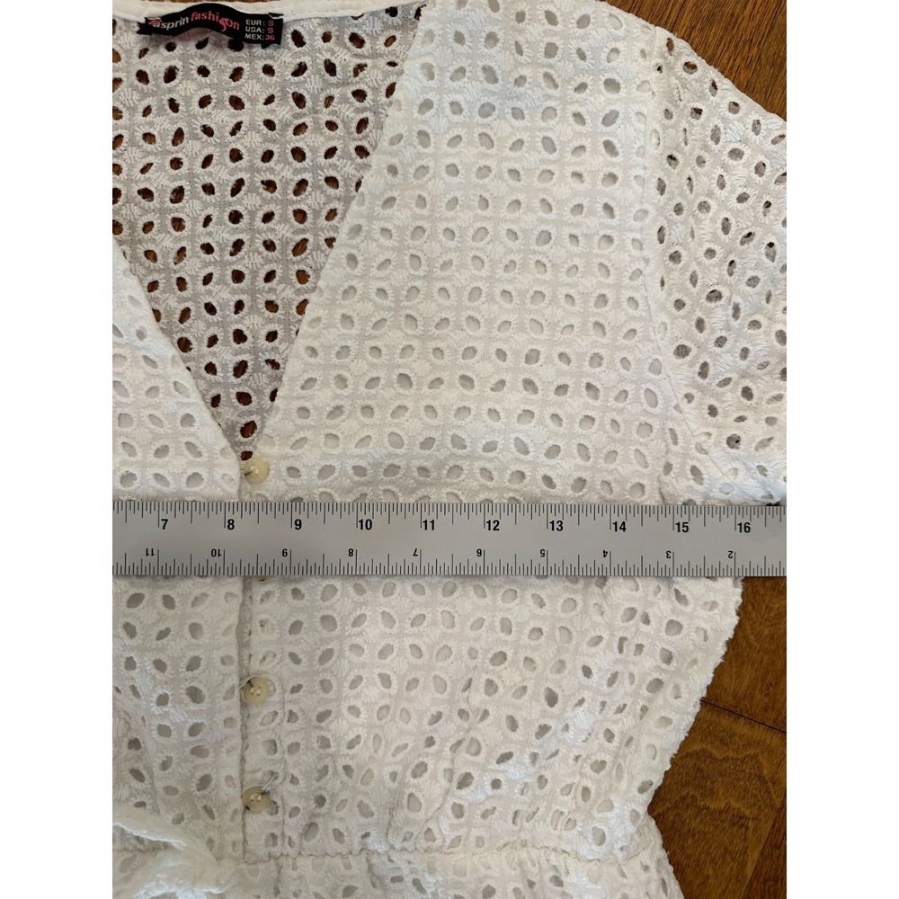 White Bohemian Eyelet Midi Dress Sz Small Western Ruffle Cottagecore Peasant - Picture 9 of 13